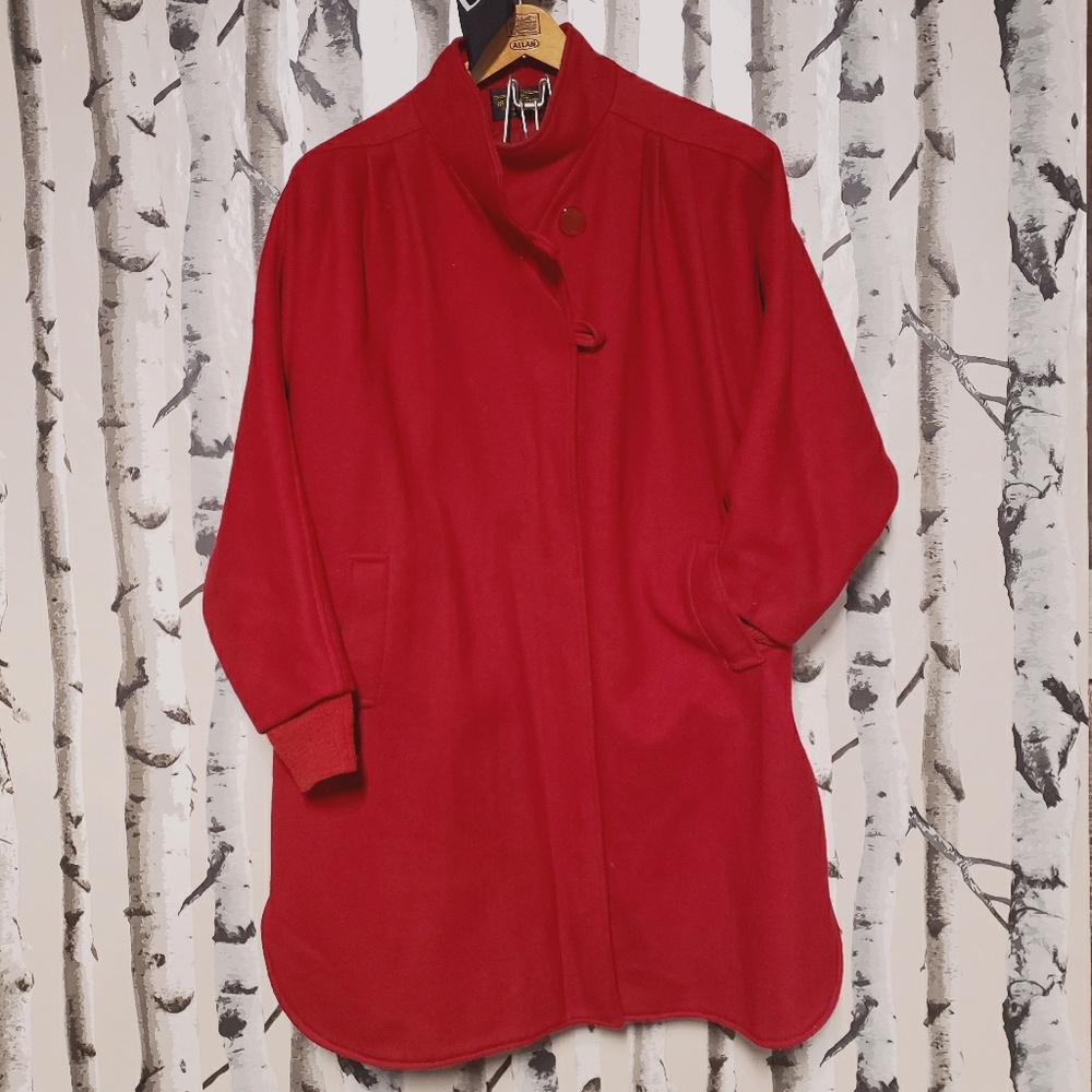 Vintage wool pea coat in a bright red